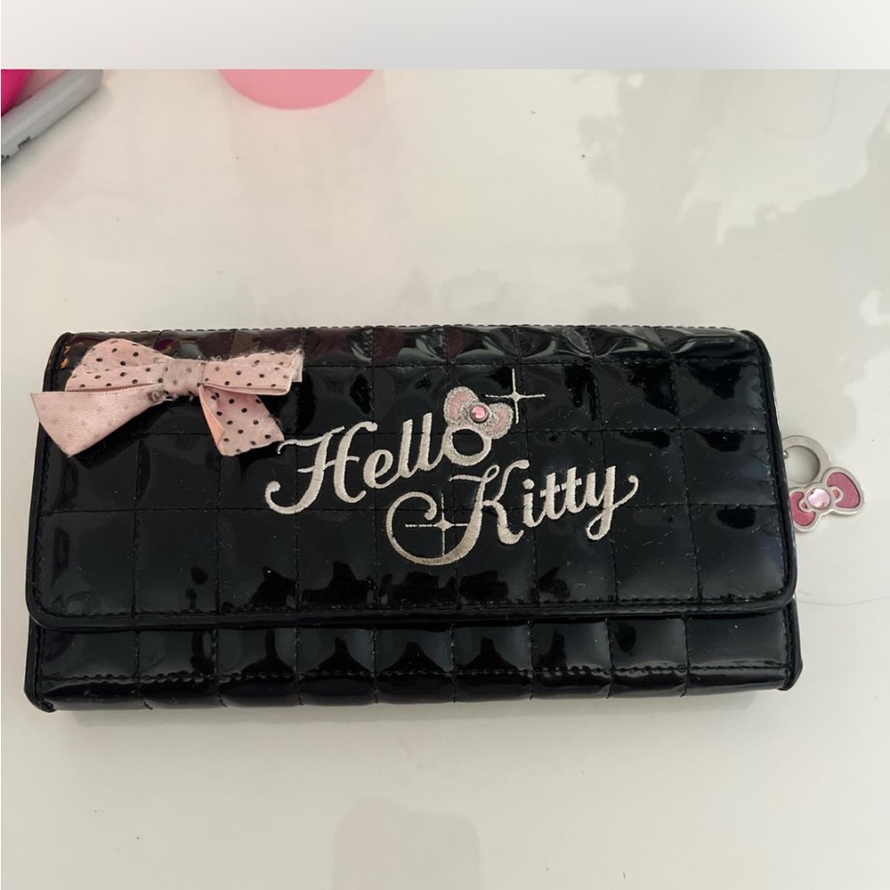 Hello Kitty Black Quilted Wallet with Pink Polka Dot Bow